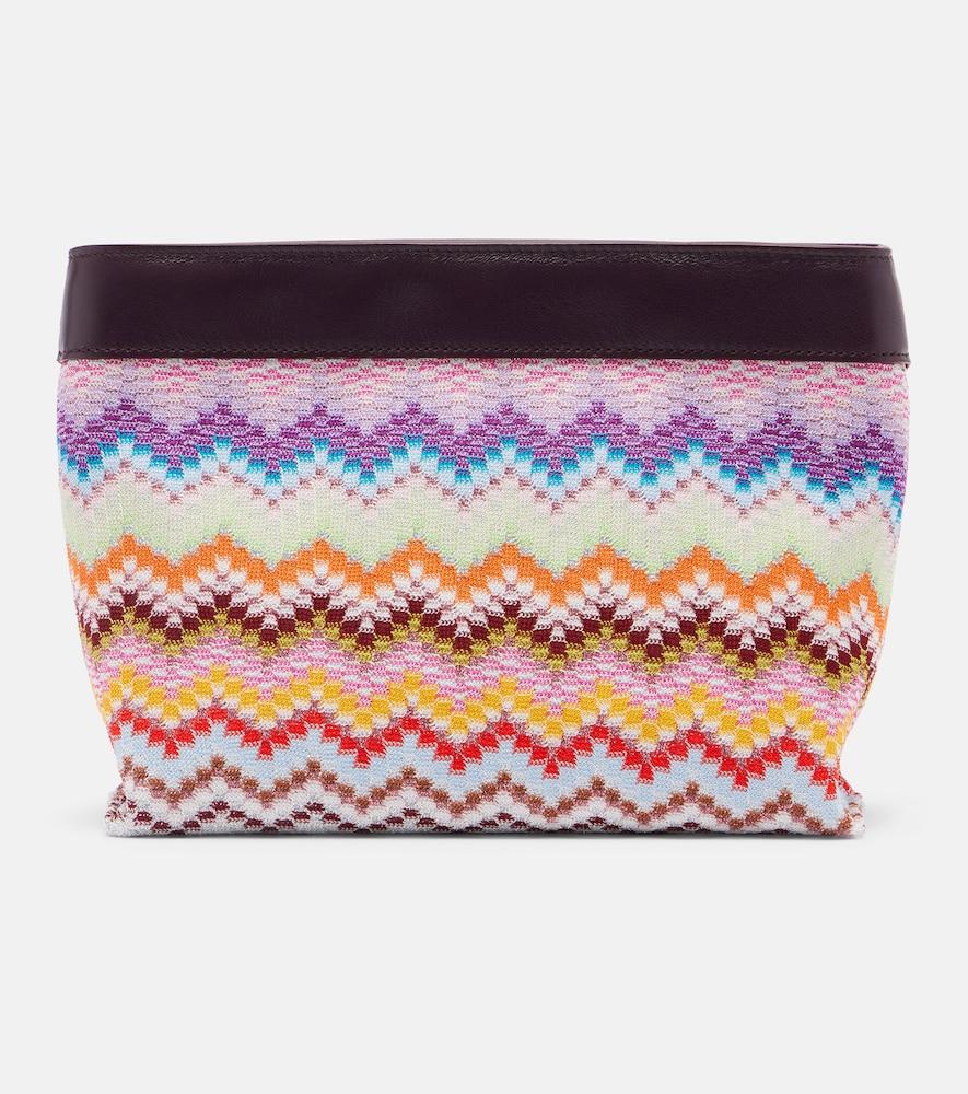 missoni zigzag large leather-trimmed lamé clutch
