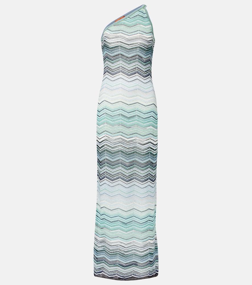 missoni zigzag one-shoulder lamé maxi dress