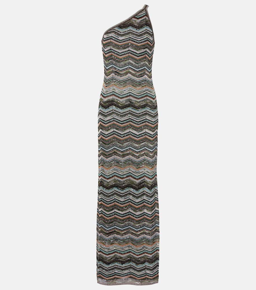missoni zigzag one-shoulder lamé maxi dress