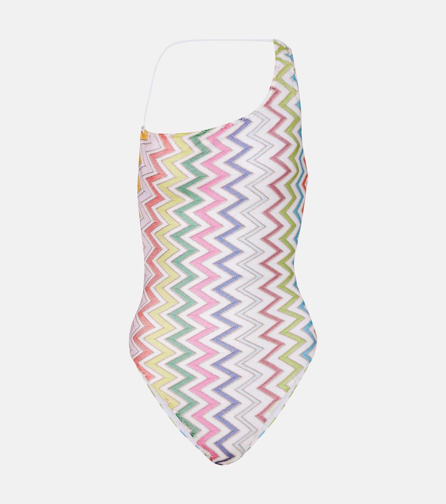 missoni zigzag one-shoulder lamé swimsuit
