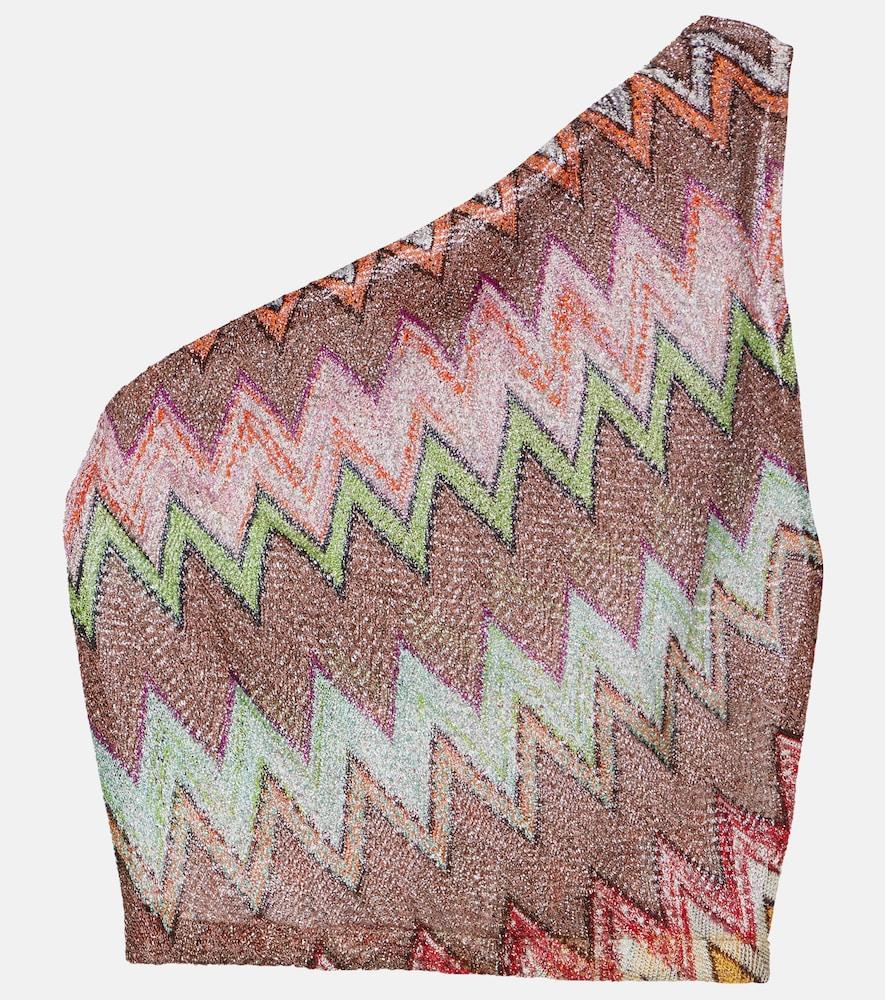 missoni zigzag one-shoulder lamé top