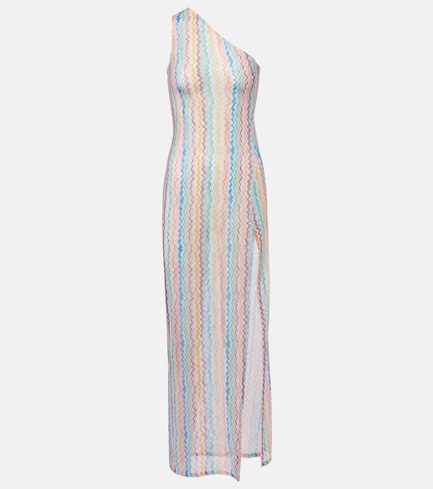 missoni zigzag sheer one-shoulder maxi dress