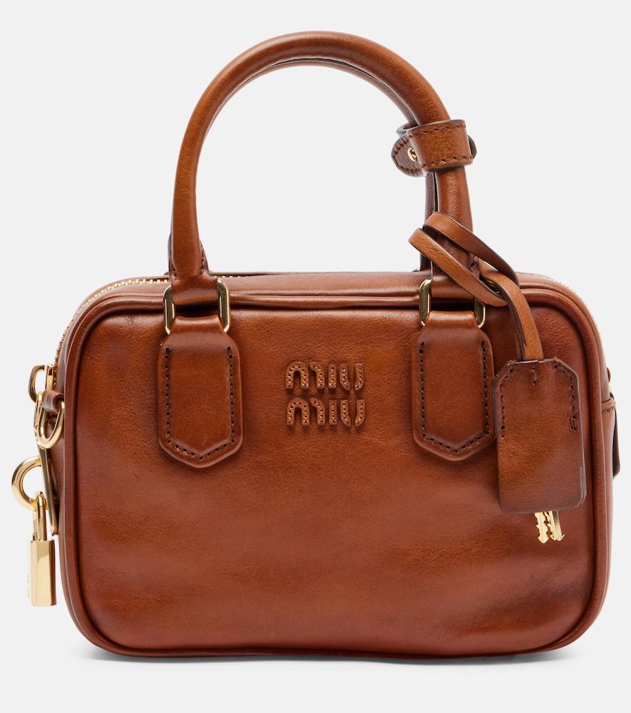 miu miu arcadie small leather tote bag