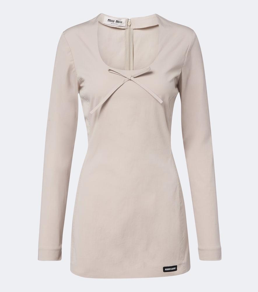 miu miu bow-detail cotton-blend poplin minidress