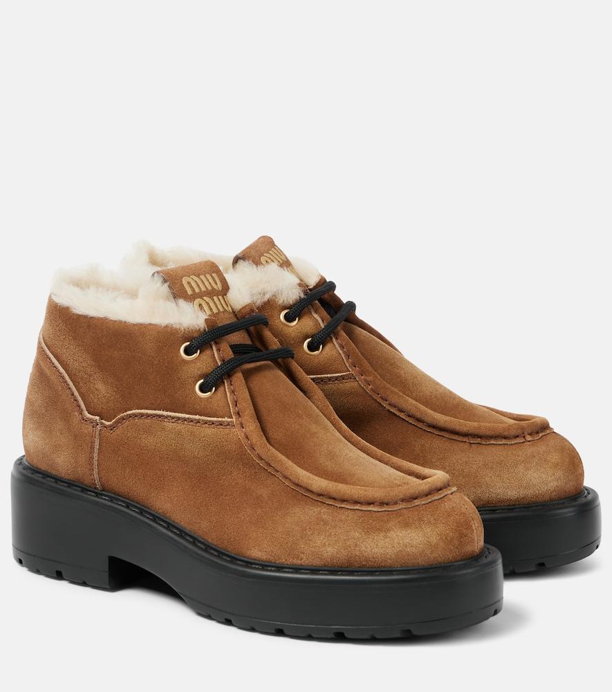 miu miu chunky shearling-trimmed leather flats