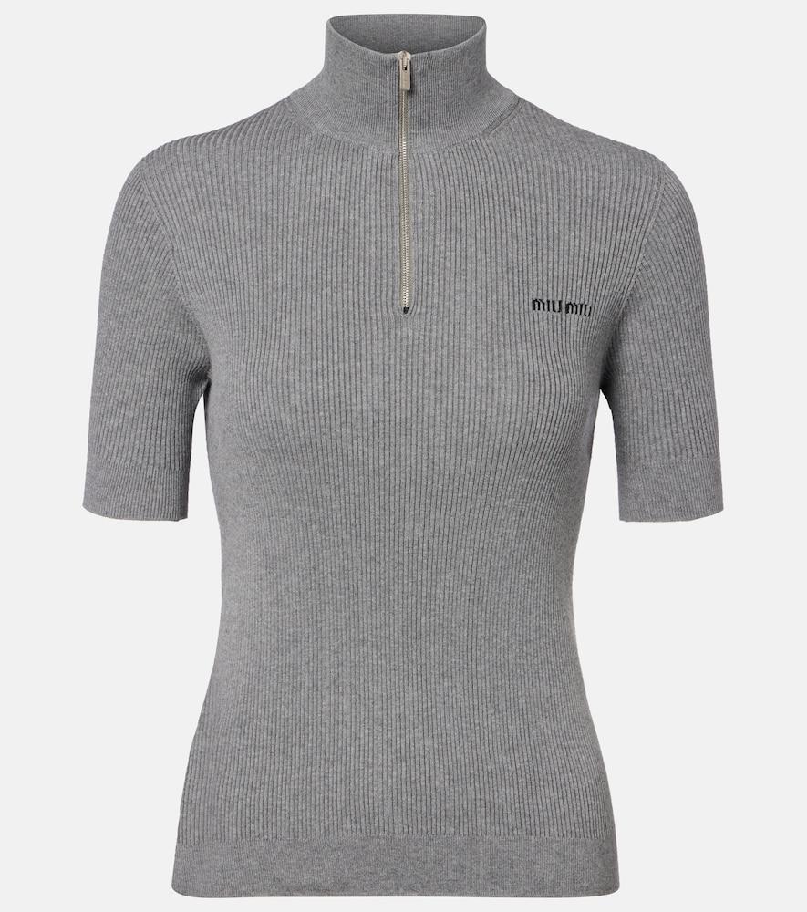 miu miu cotton half-zip sweater