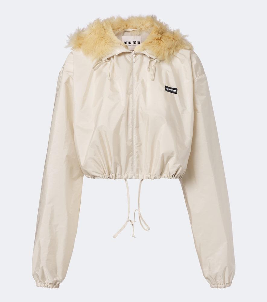 miu miu cropped shearling-trimmed jacket