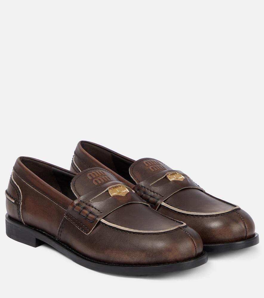 miu miu embellished leather loafers