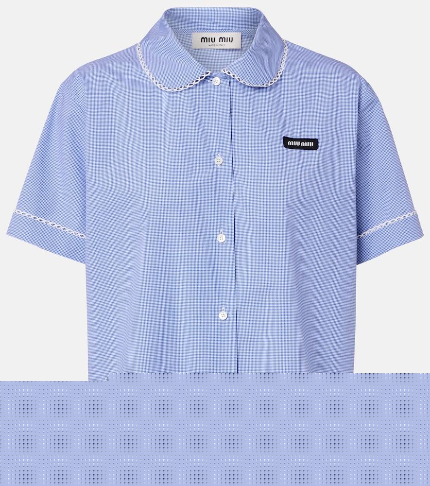 miu miu gingham lace-trimmed cotton poplin shirt
