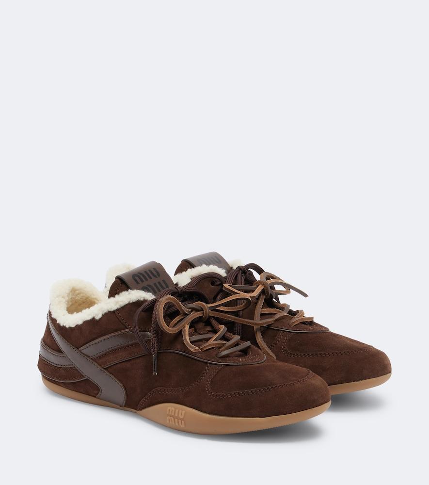 miu miu gymnasium leather-trimmed suede sneakers