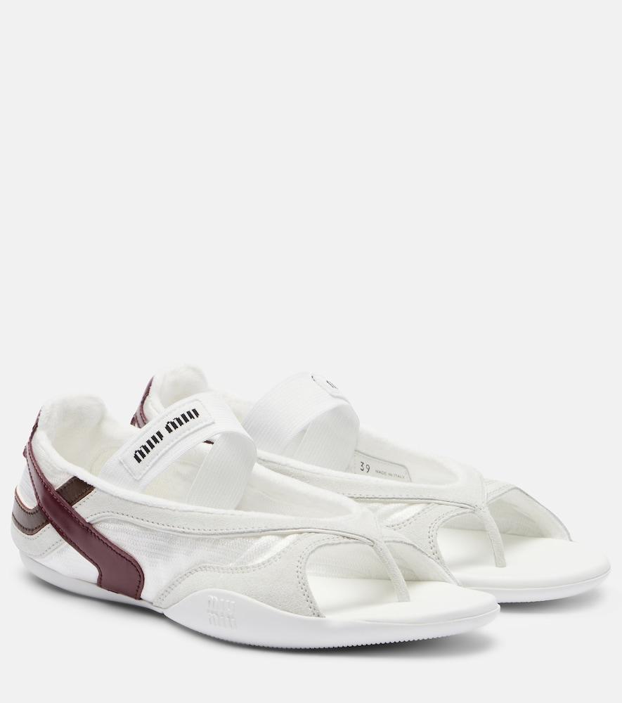 miu miu gymnasium leather-trimmed thong sandals
