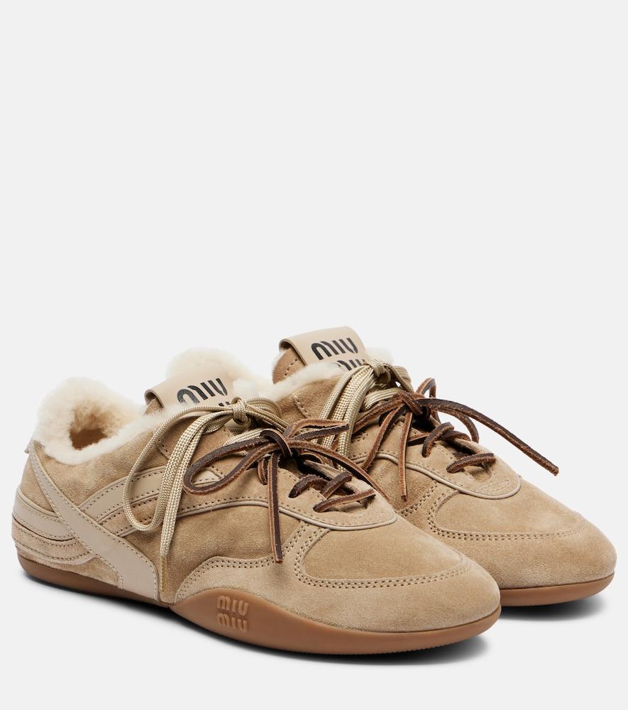 miu miu gymnasium shearling-lined suede sneakers