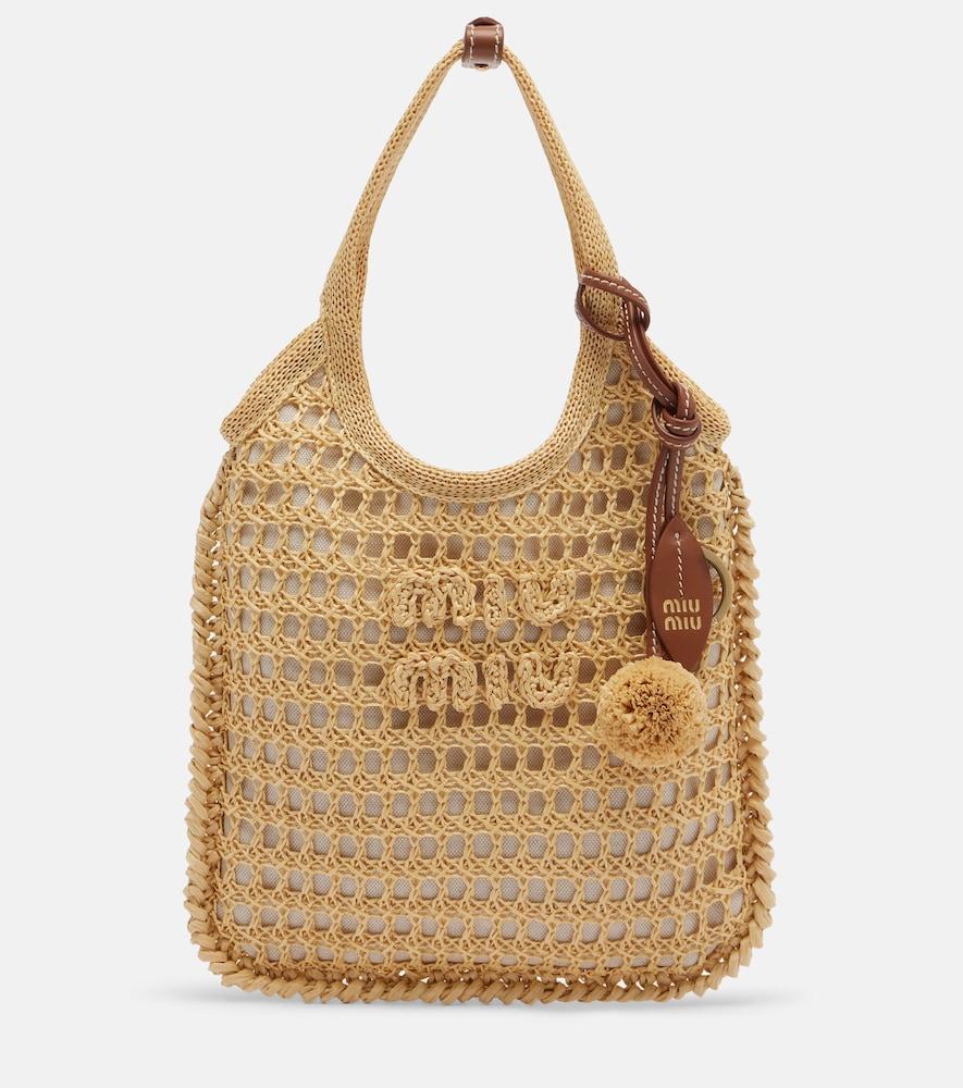 miu miu ivy crochet raffia-effect top-handle bag