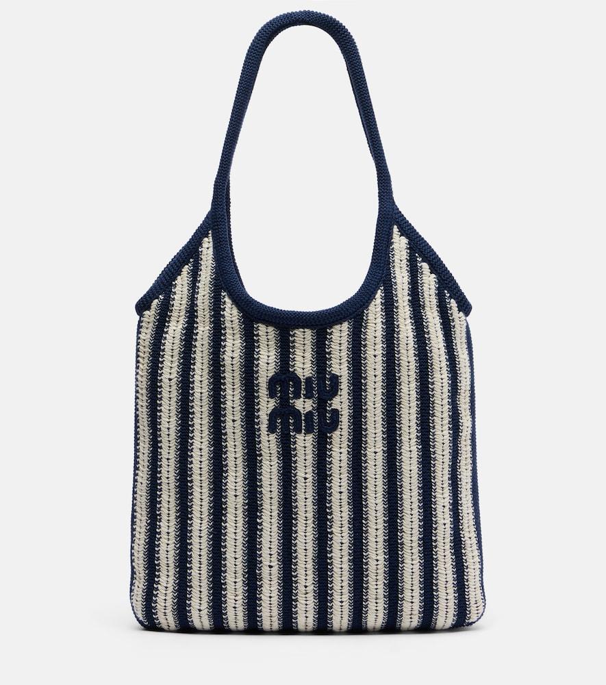 miu miu ivy medium striped crochet shopper