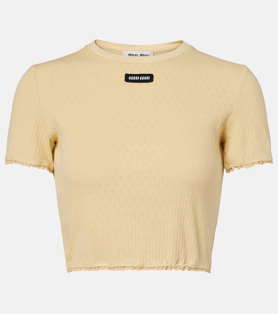 miu miu lace-trimmed pointelle cotton crop top
