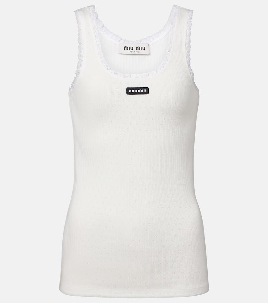 miu miu lace-trimmed pointelle cotton tank top