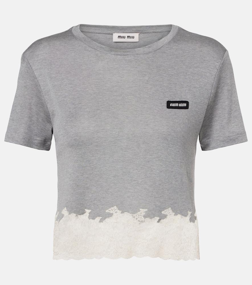 miu miu lace-trimmed silk jersey crop top