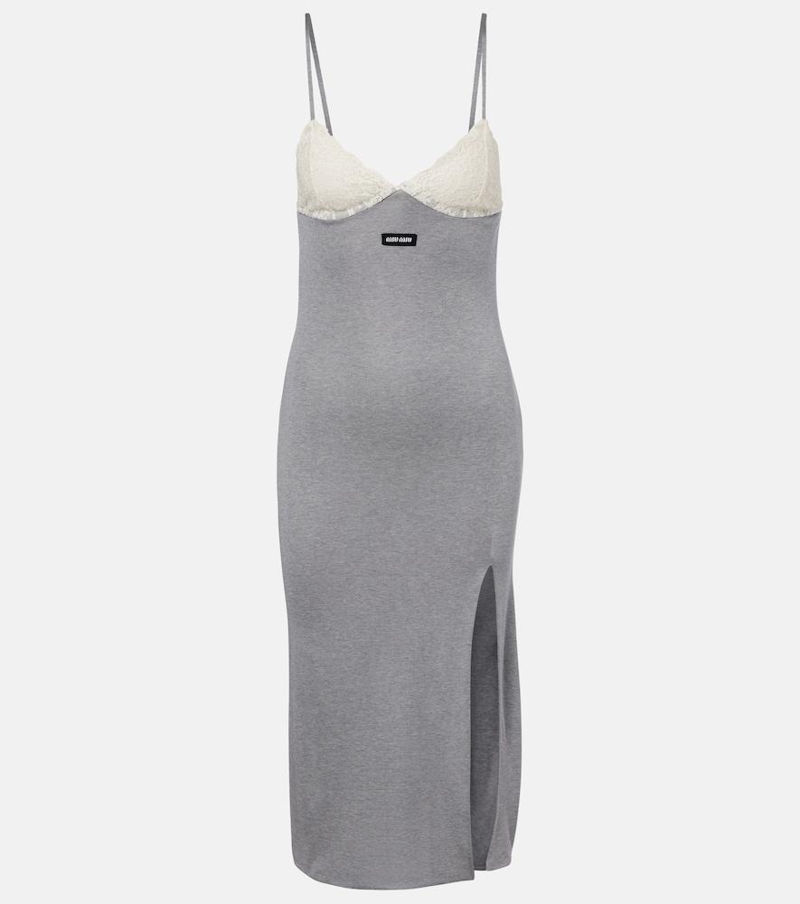 miu miu lace-trimmed silk jersey midi dress