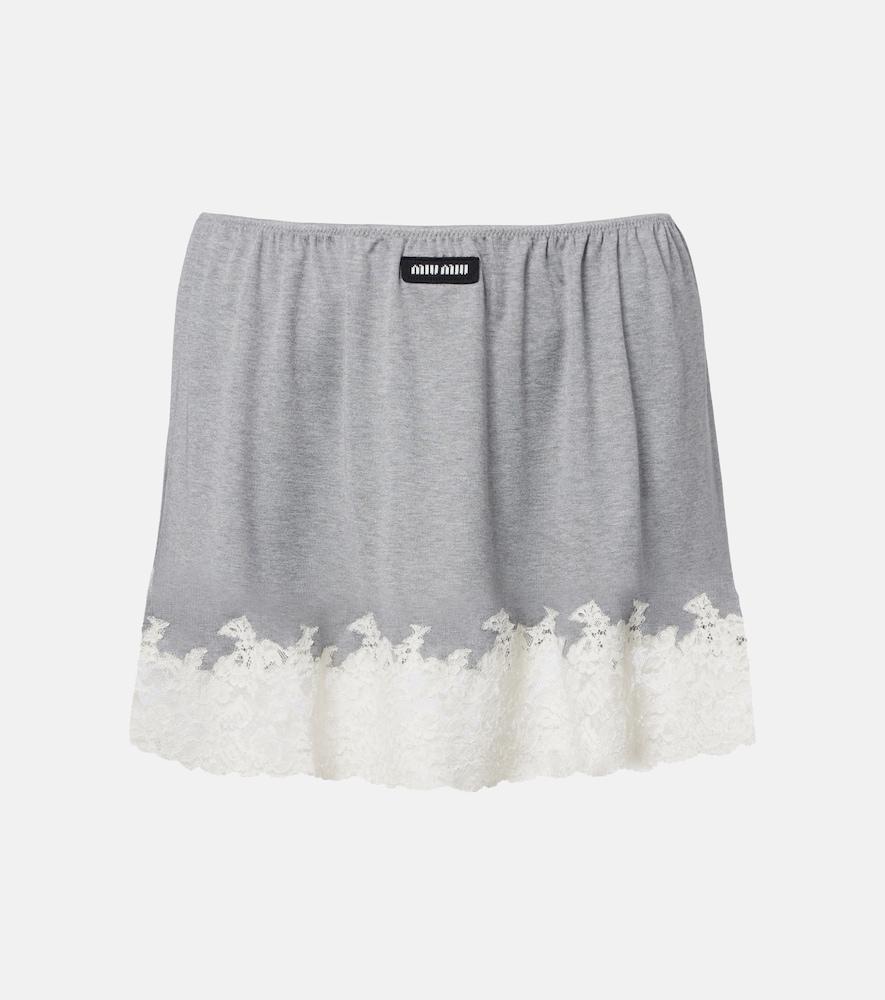 miu miu lace-trimmed silk miniskirt