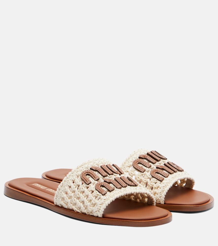 miu miu leather-trimmed crochet slides