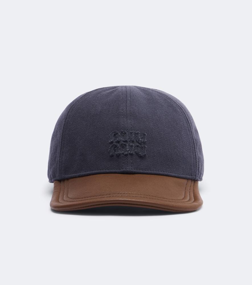 miu miu leather-trimmed drill baseball cap