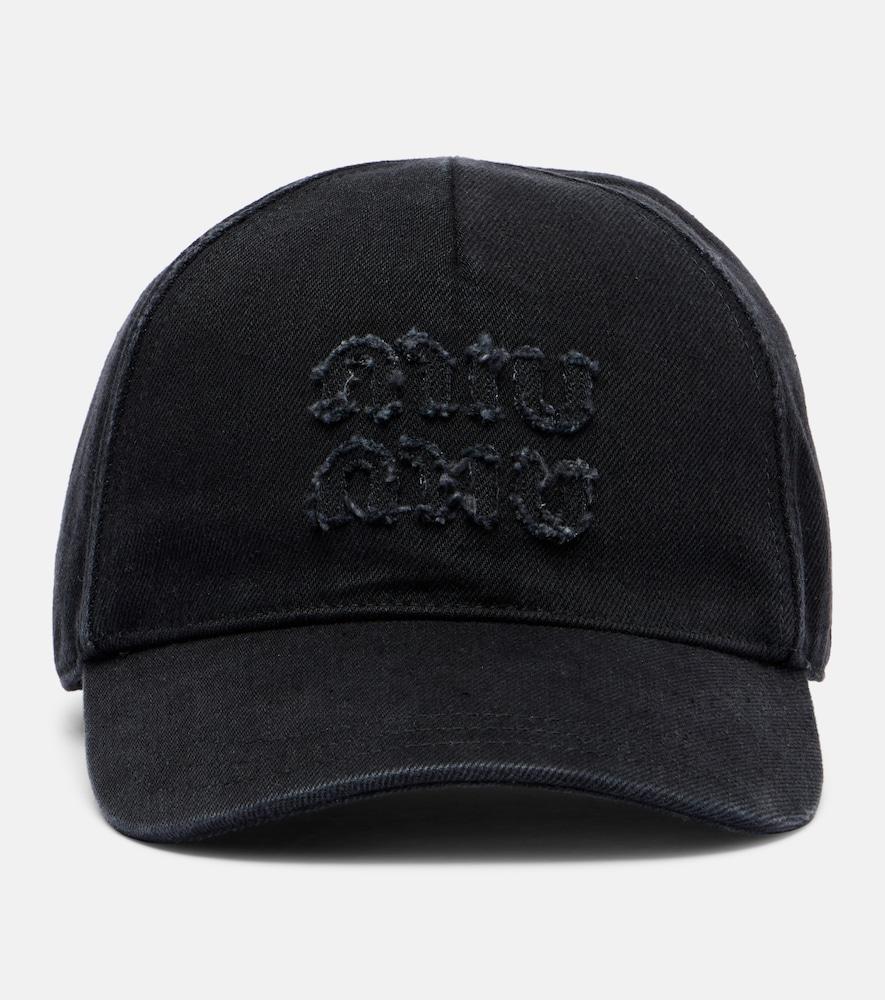 miu miu logo denim baseball cap