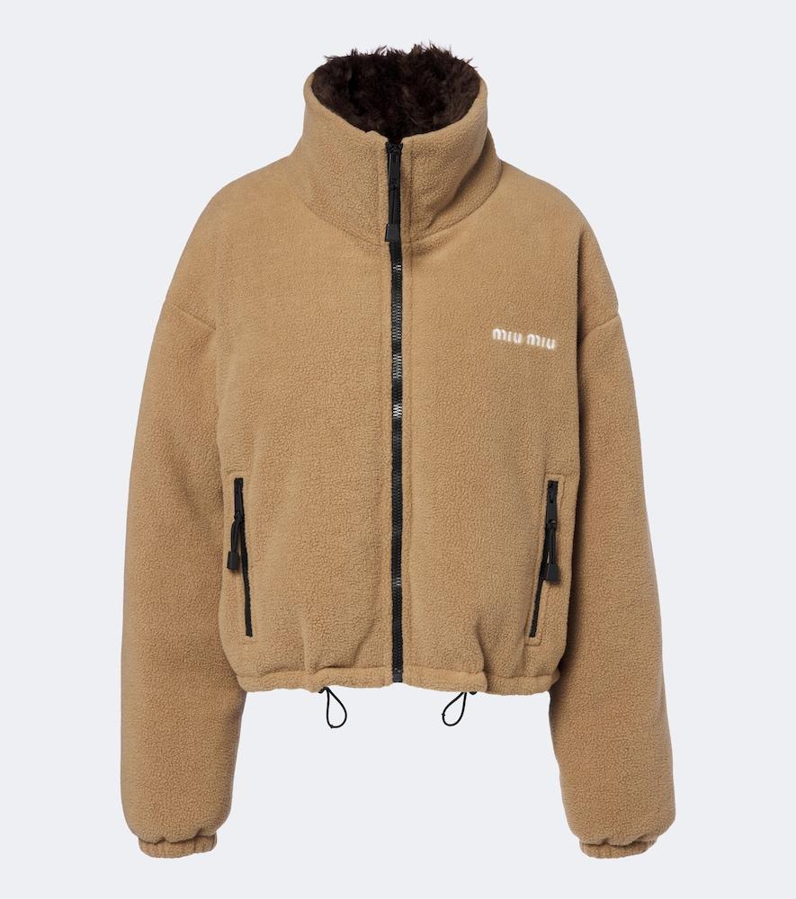 miu miu logo fleece down jacket