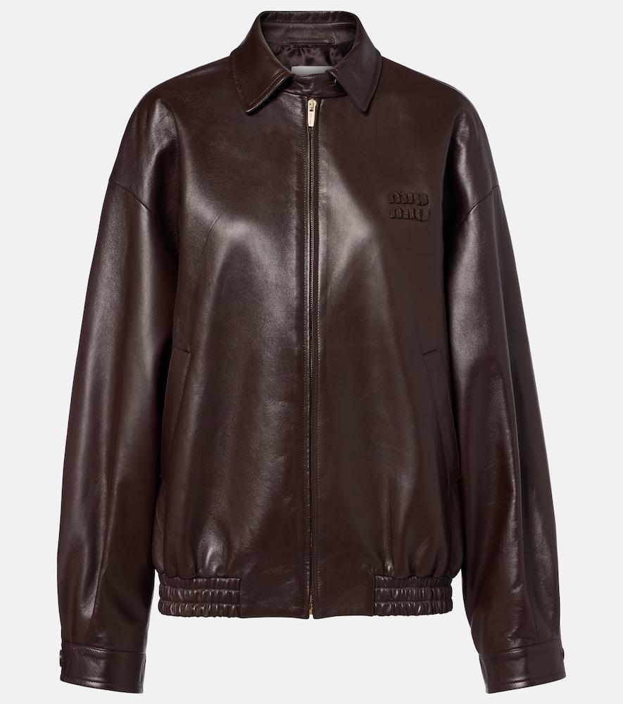 miu miu logo leather jacket