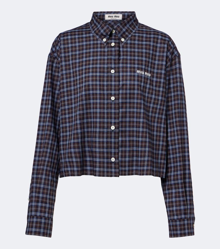 miu miu logo plaid cotton shirt