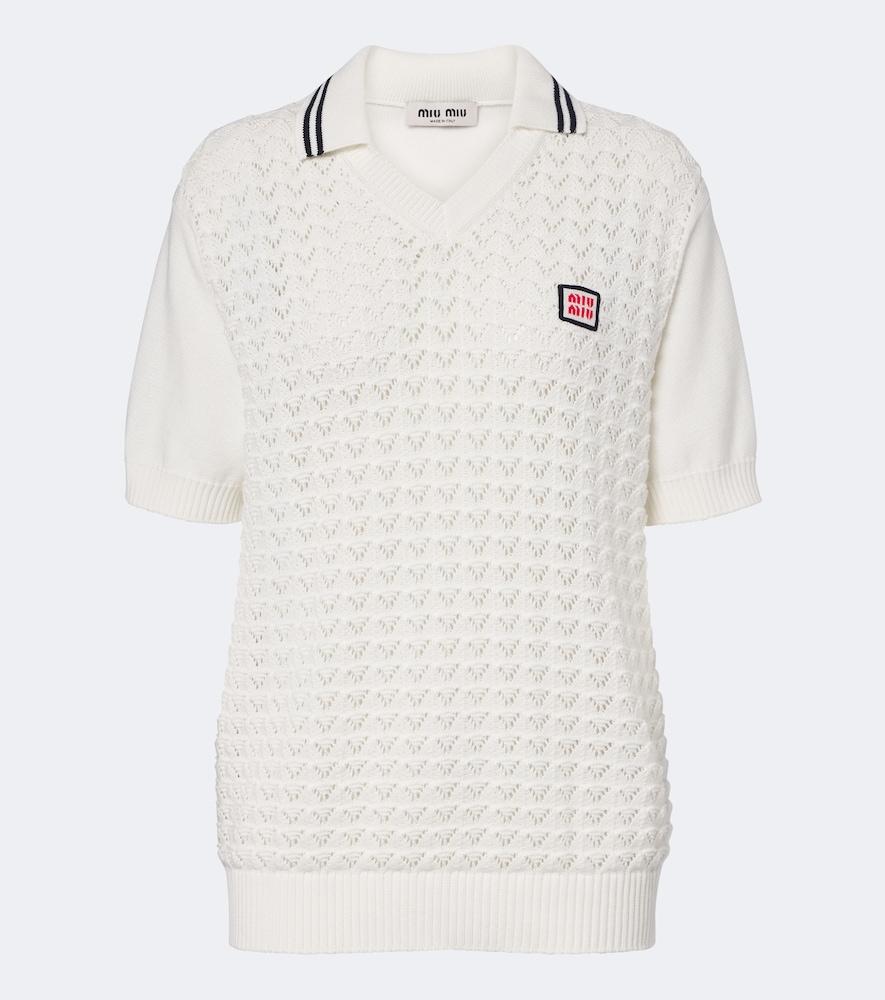 miu miu open-knit cotton polo shirt