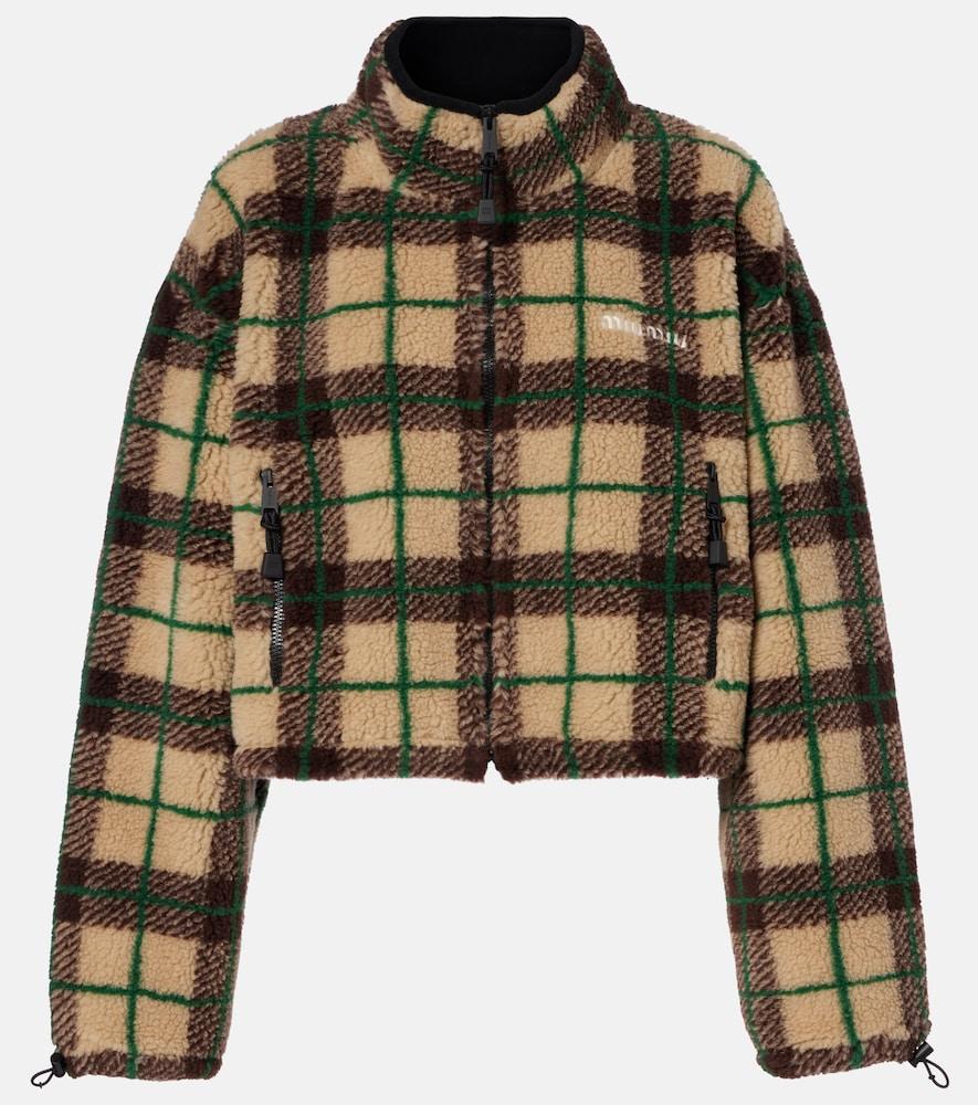 miu miu plaid cropped fleece jacket