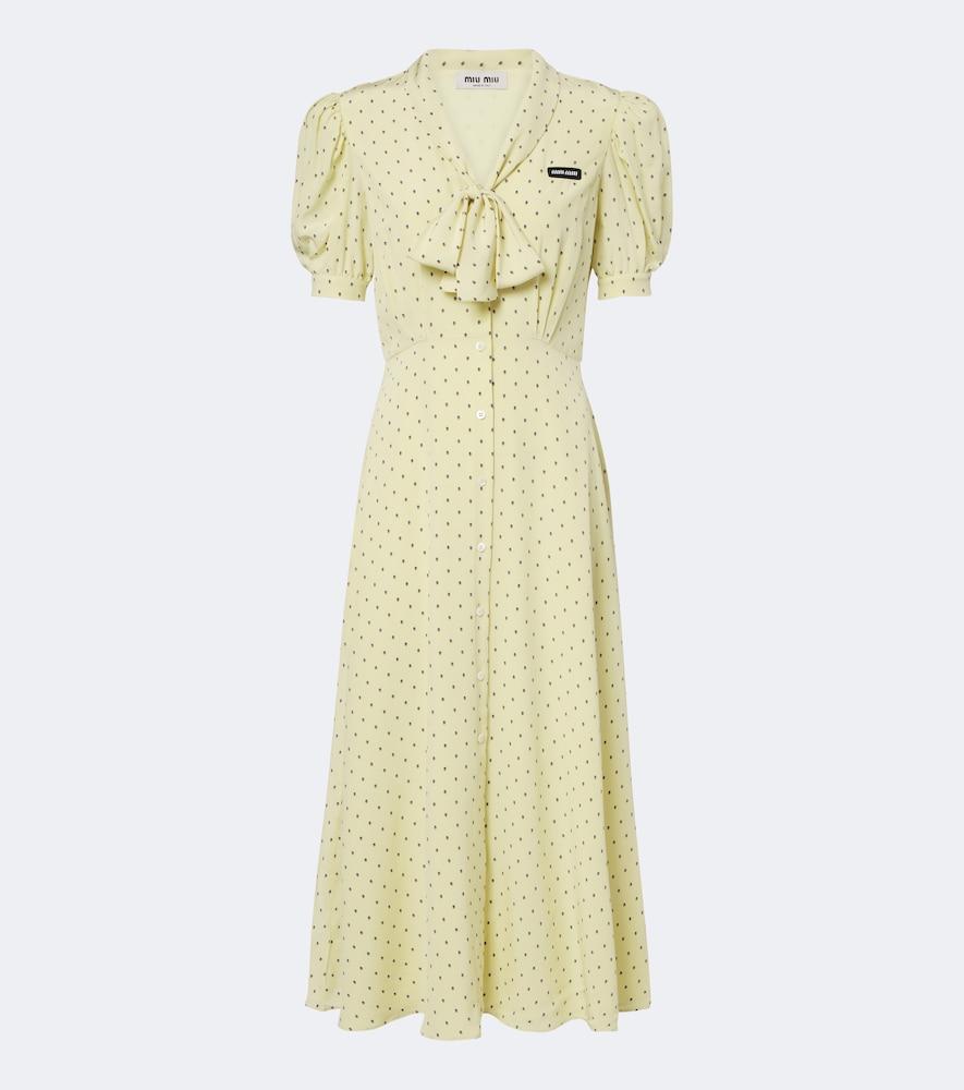 miu miu polka-dot tie-neck silk midi dress