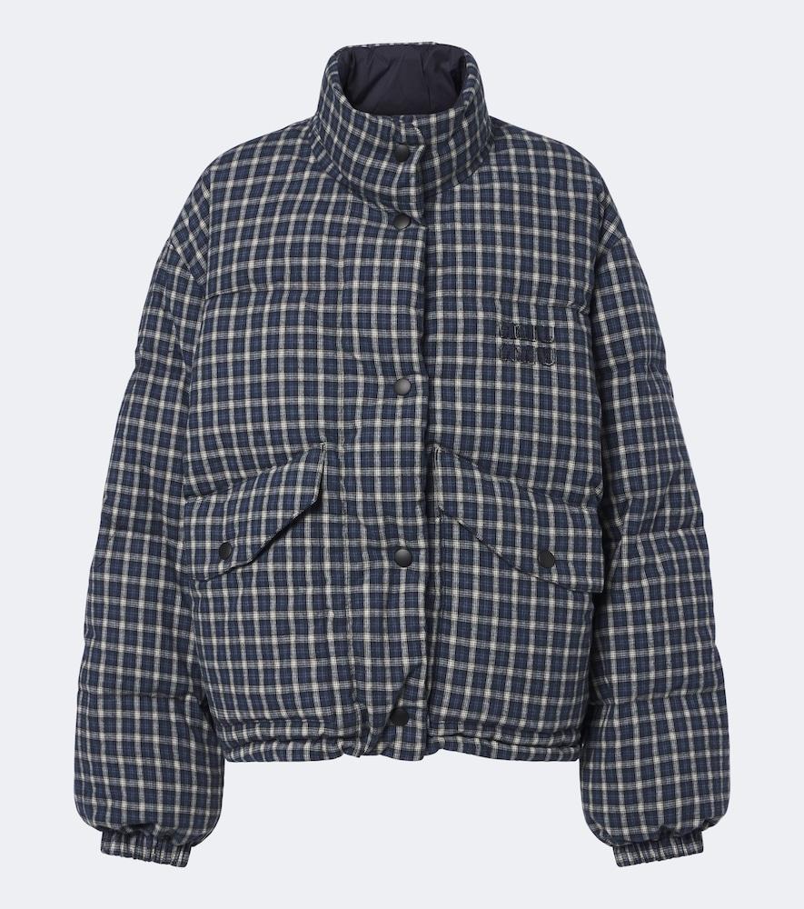 miu miu reversible checked cotton flannel down jacket