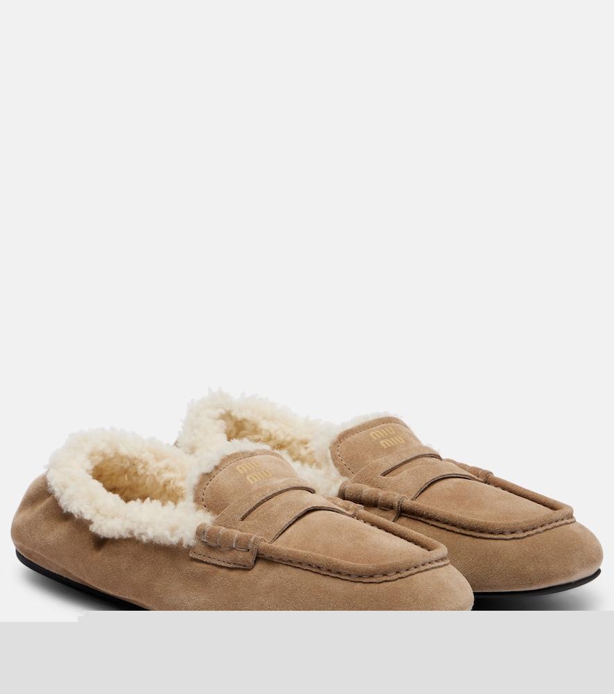 miu miu shearling-lined suede penny loafers