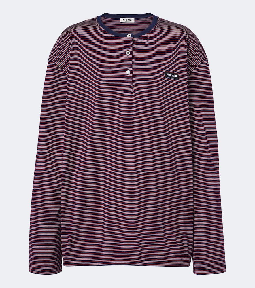 miu miu striped cotton jersey henley shirt