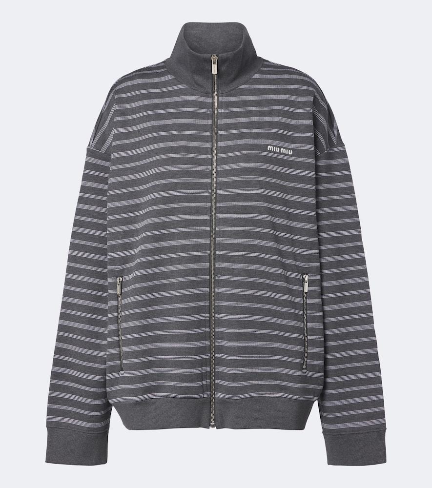 miu miu striped cotton zip-up sweatshirt