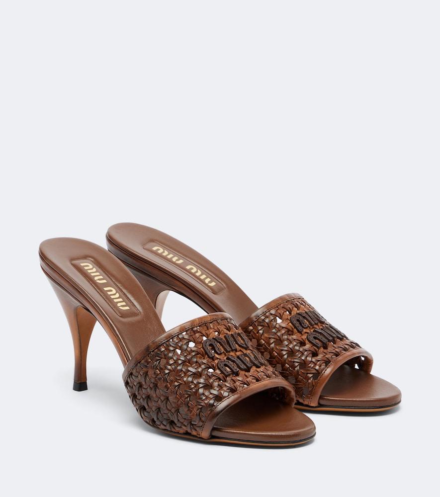 miu miu woven leather mules