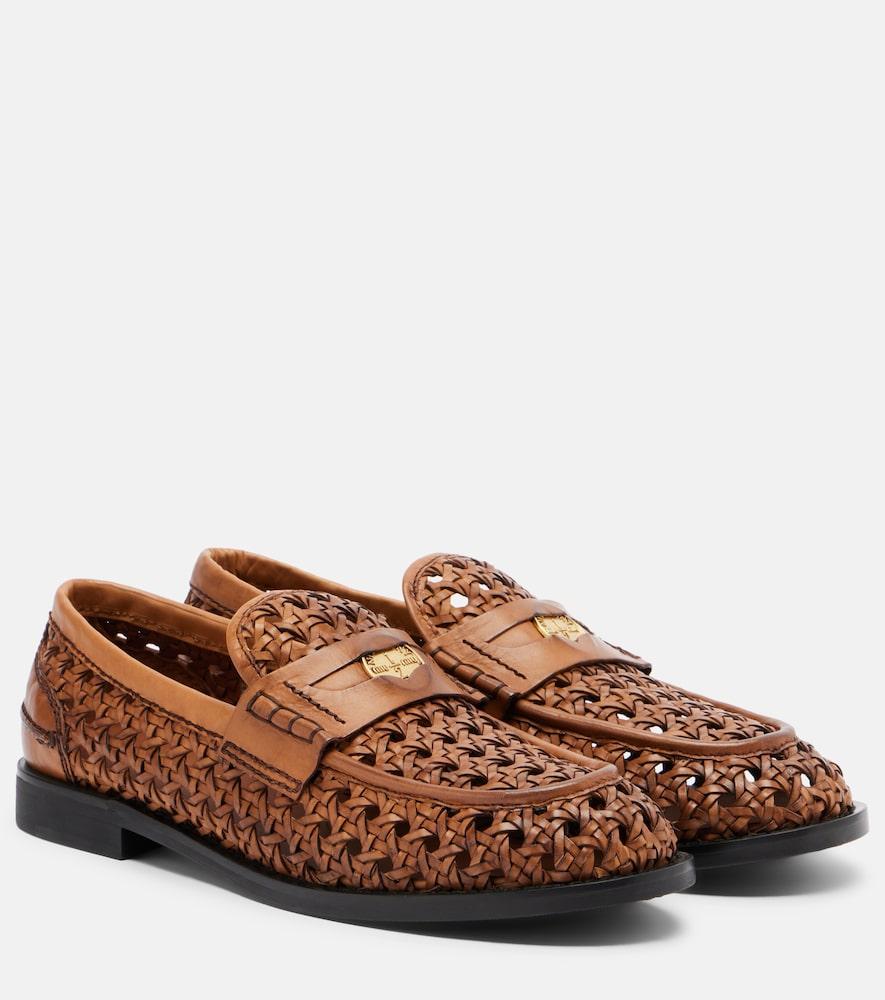 miu miu woven leather penny loafers