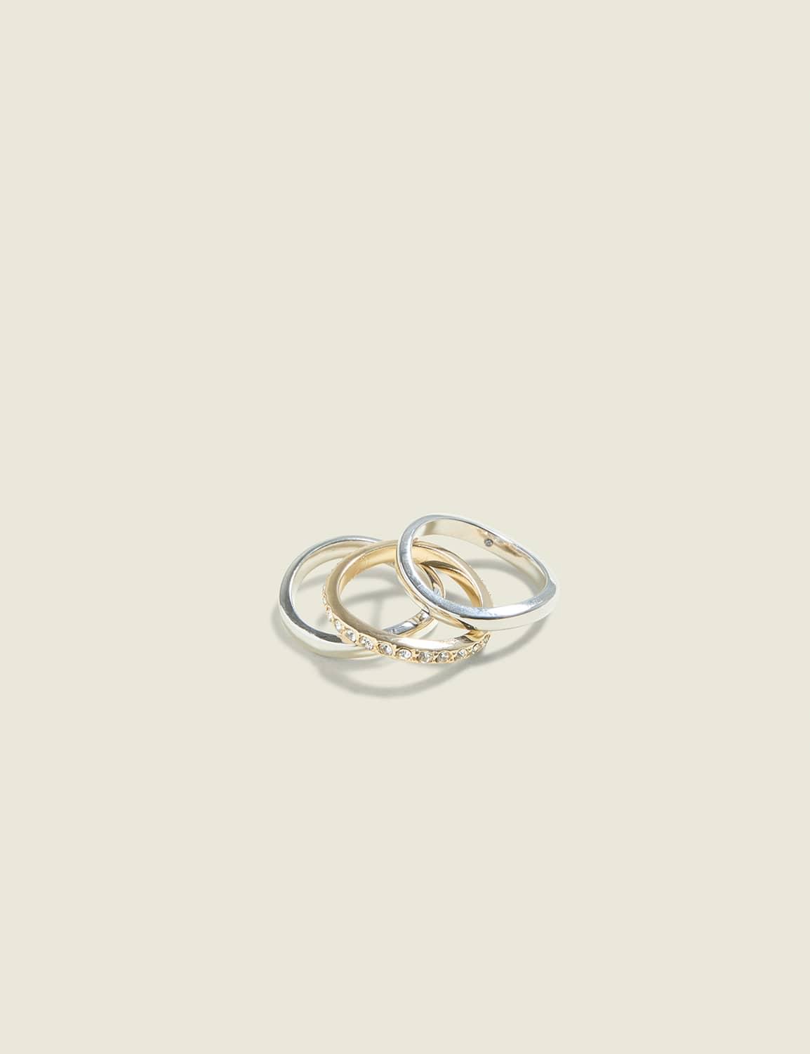 mixed metal & pave ring stack