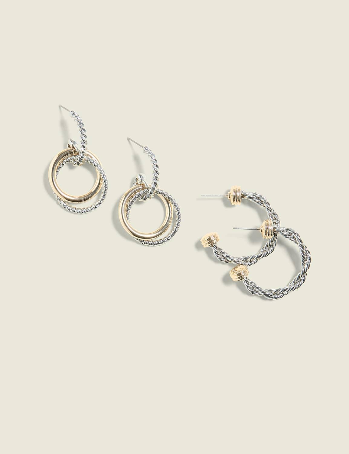 mixed metal cable hoop & drop earring 2-pack