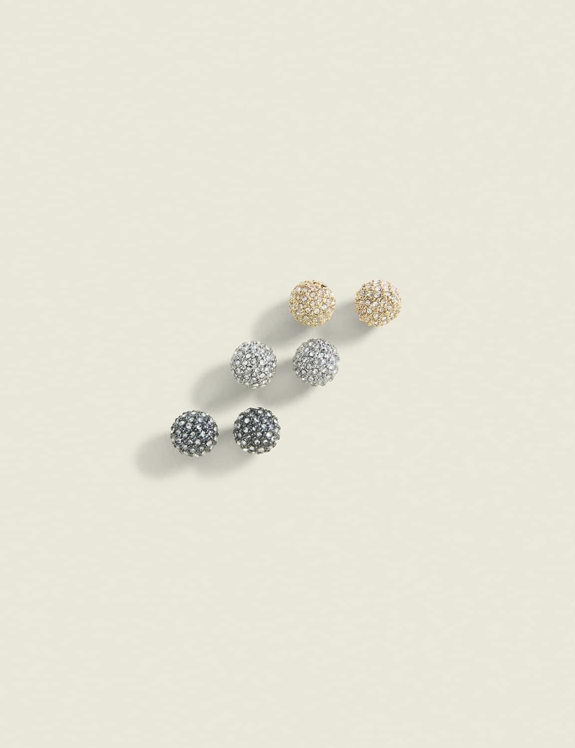 mixed metal fireball stud earring 3-pack