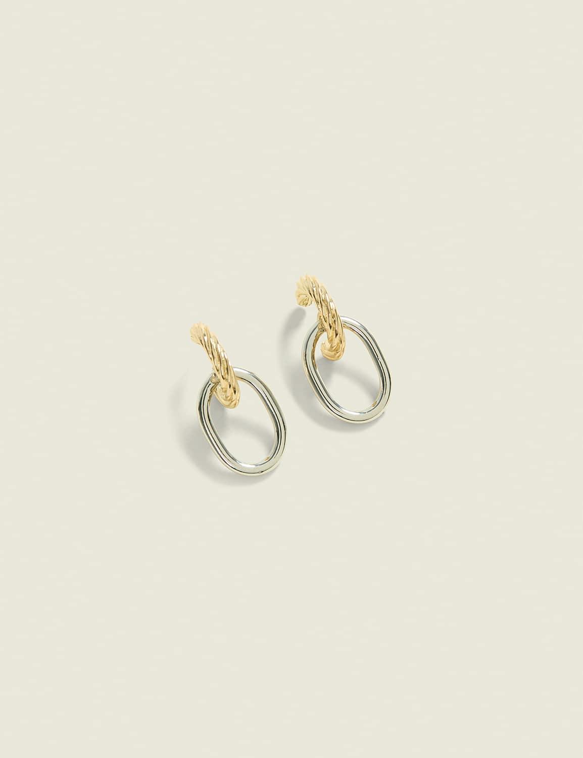 mixed metal hoop & chain earring