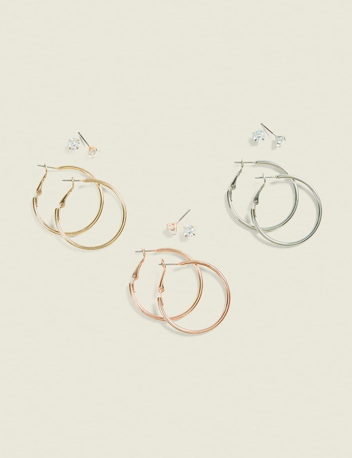 mixed metal hoop & cz earring pack