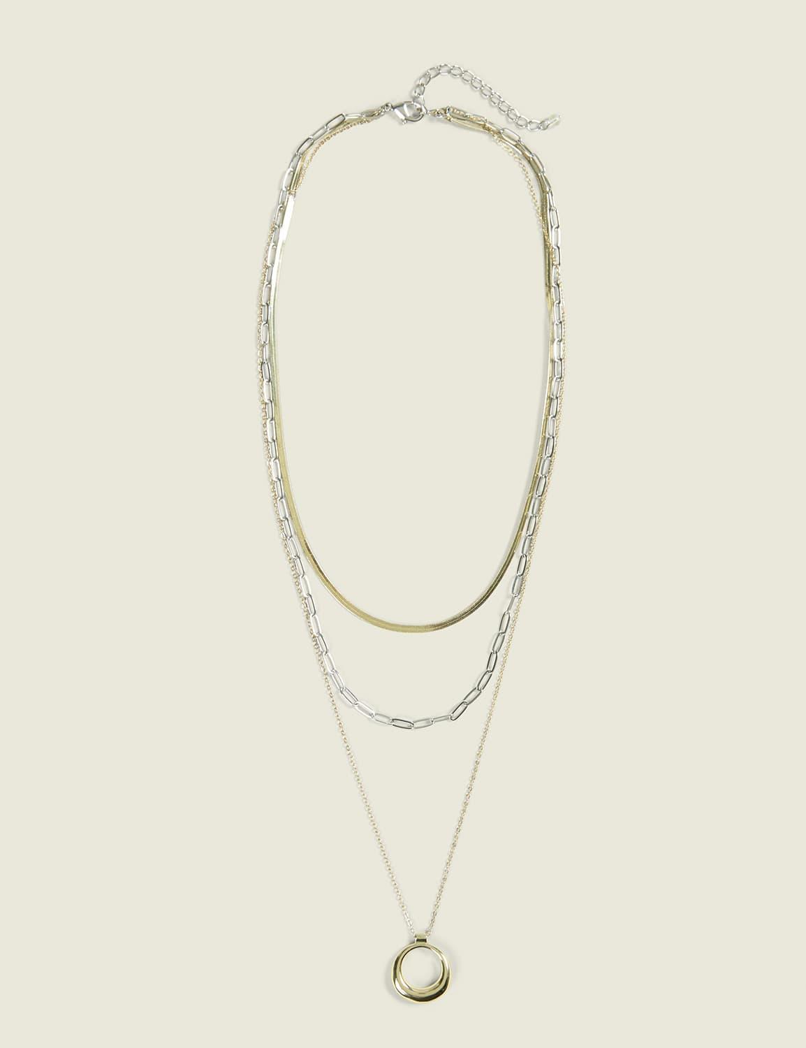 mixed metal multi-row chain necklace