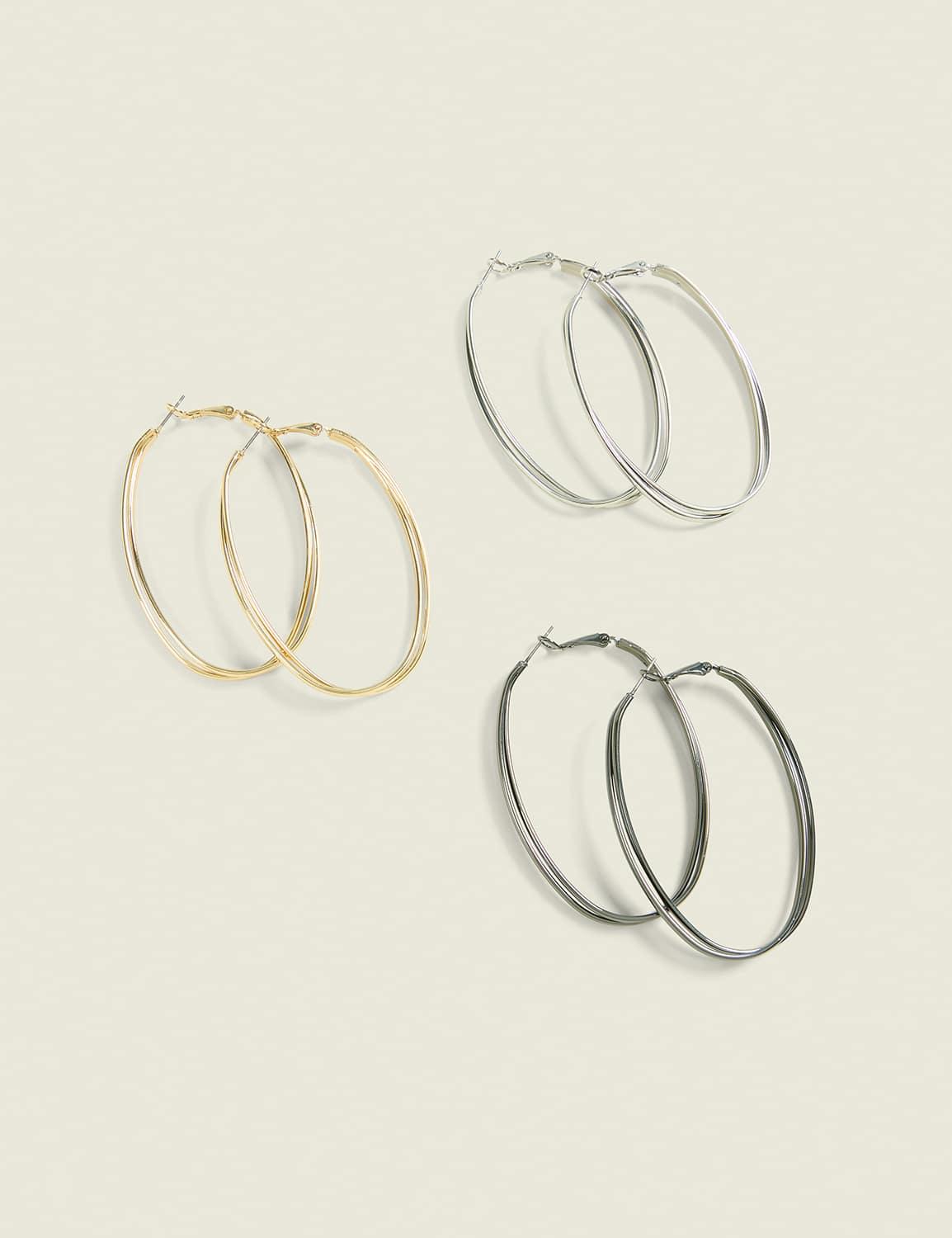 mixed metal oval hoop earring pack