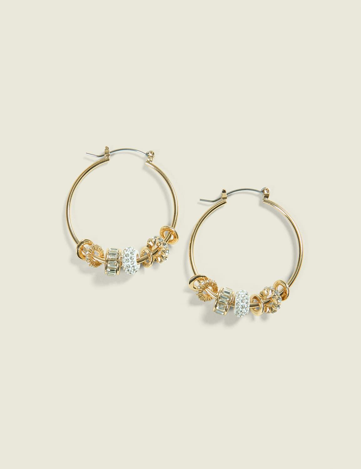 mixed metal pave charm hoop earrings