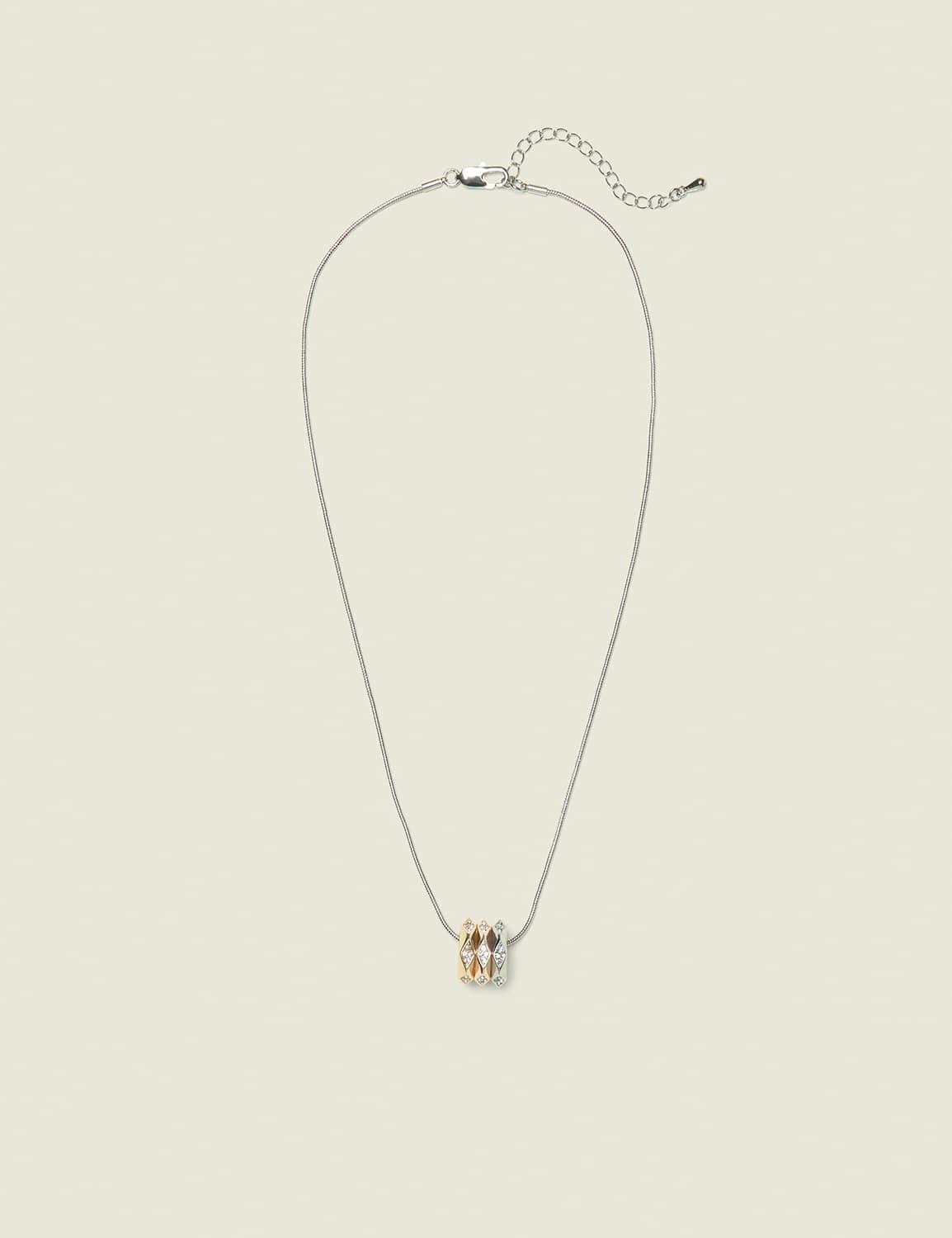mixed metal pave circle necklace