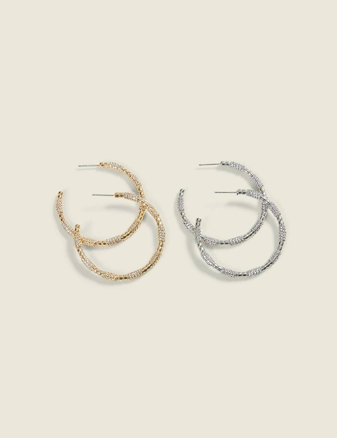 mixed metal pave hoop 2-pack