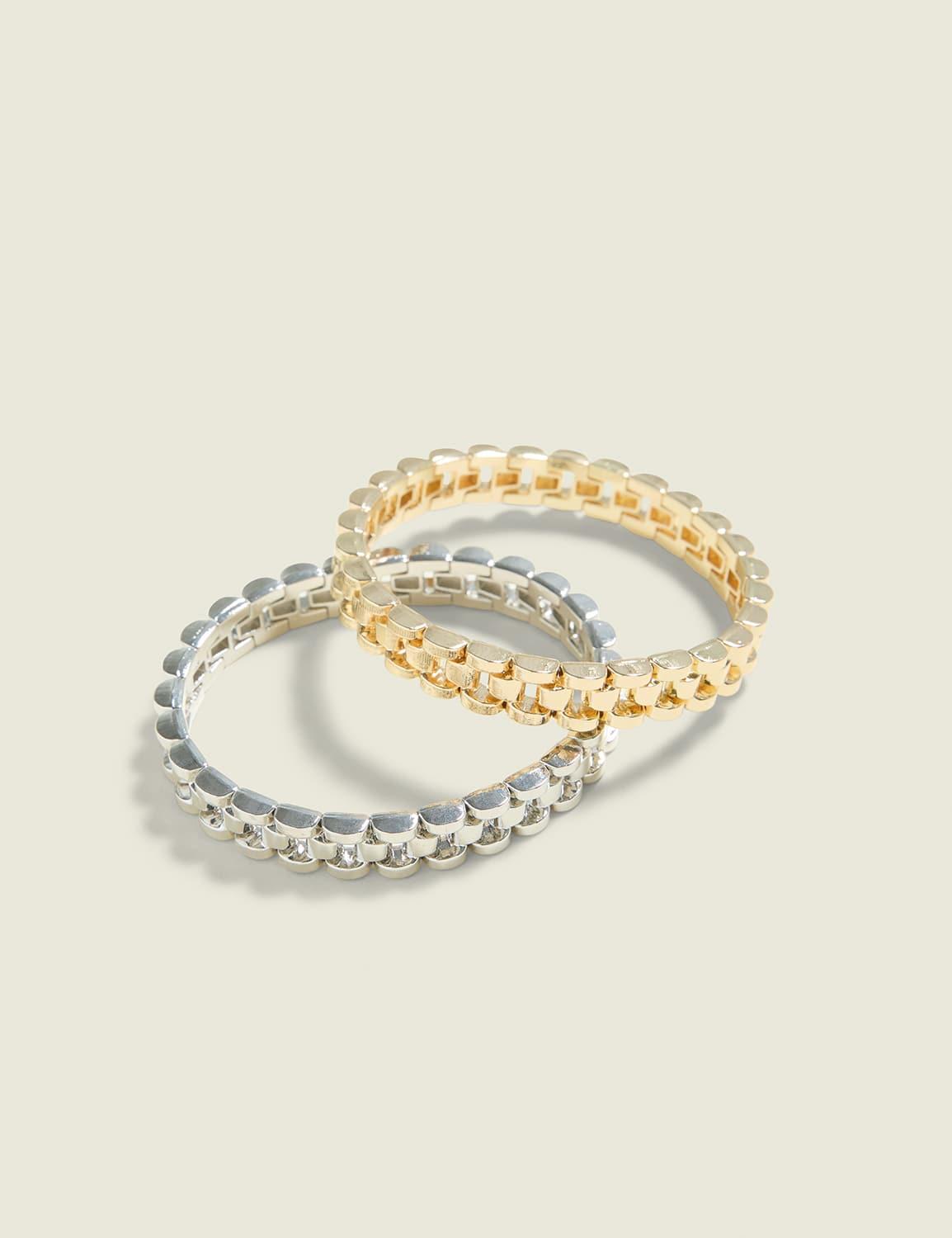 mixed metal watch band stretch bracelet 2-pack