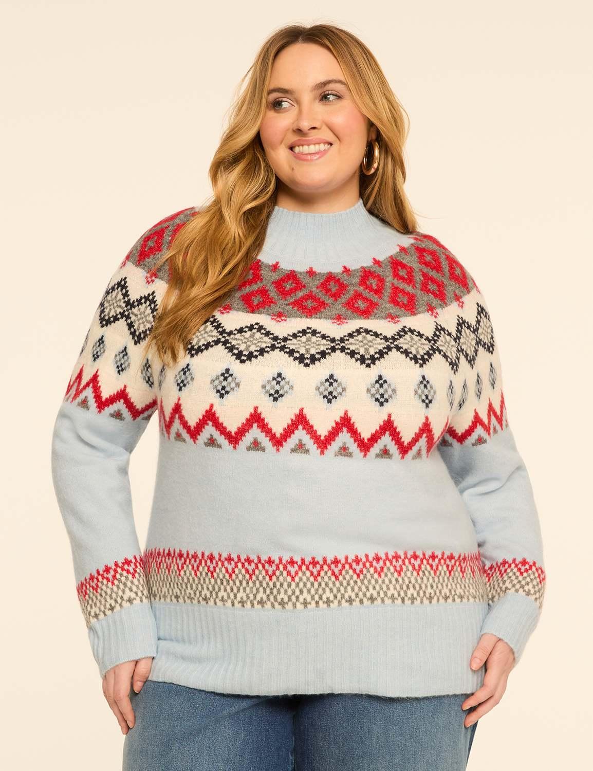 mock-neck fair isle sweater